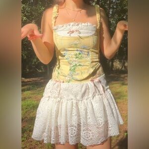 Cottage core set corset top and lace flowy miniskirt
